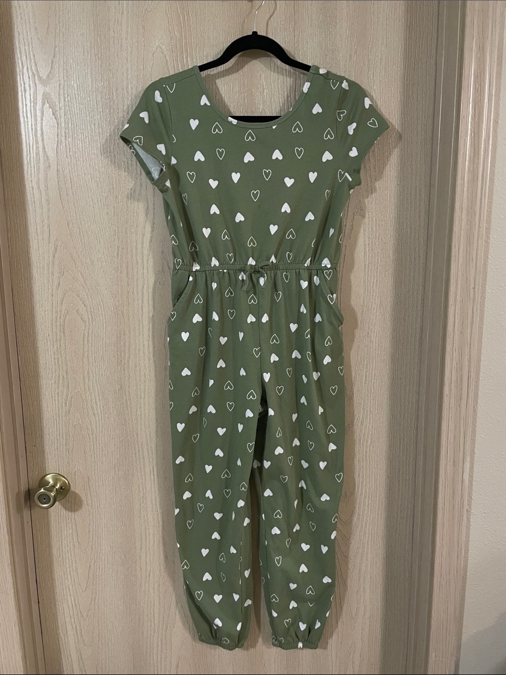 wonder nation Girls Olive Green Heart Print Jumpsuit